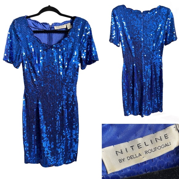 Niteline Dresses & Skirts - Vintage Niteline by Della Roufogali Sapphire Blue Sequin Dress - 4